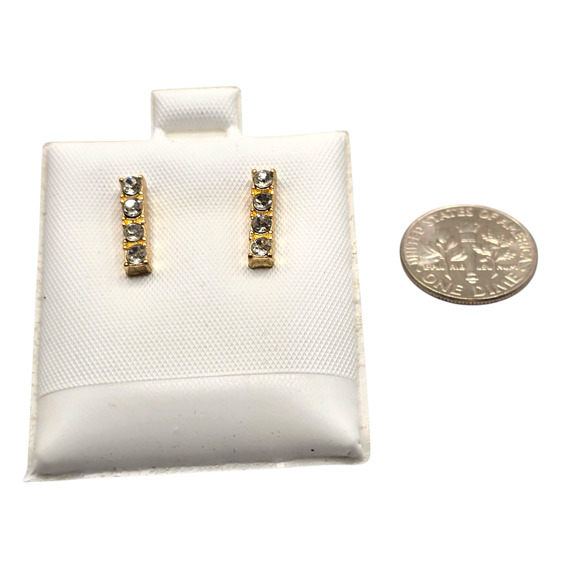 Earrings Minimalist Bar Stud Small Vertical Line Clear Rhinestone SKU2397 - Picture 4 of 4